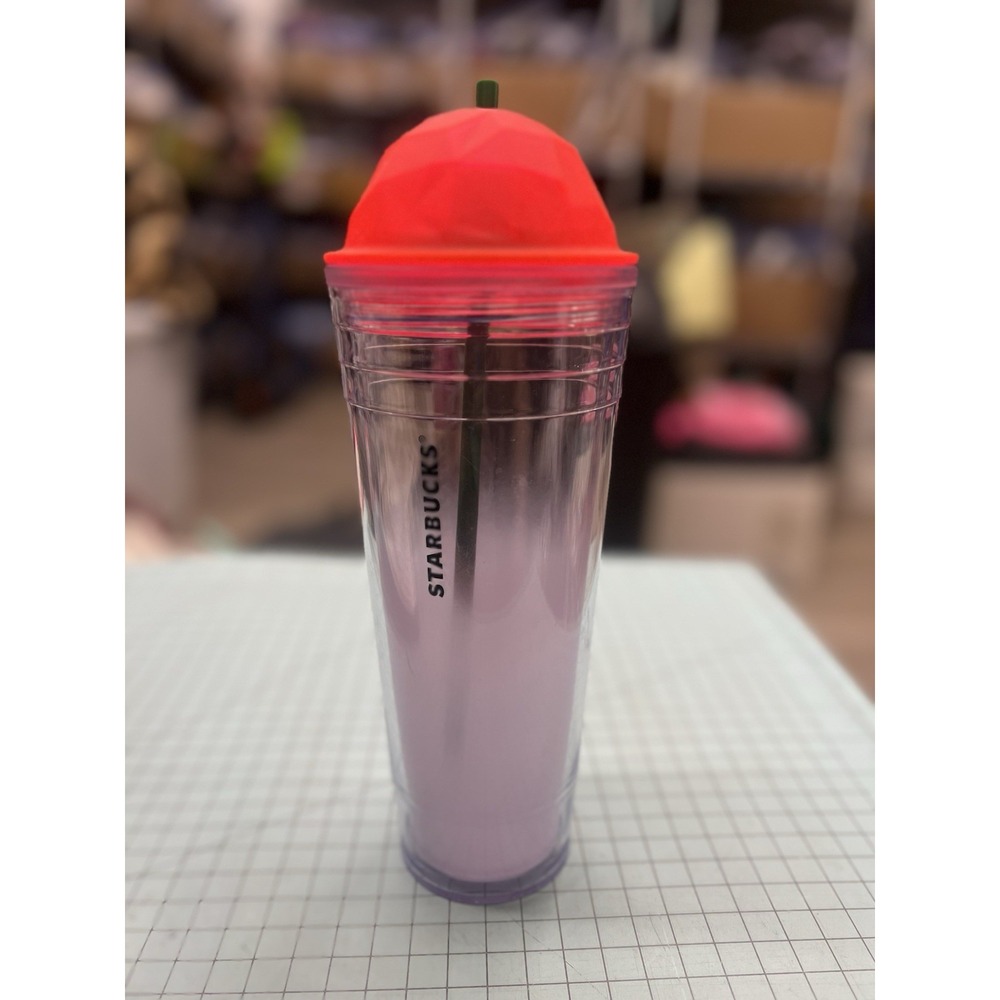 STARBUCKS Chiseled Coral White Cold Cup 24 oz Faceted Acrylic Cup Frappuccino‎